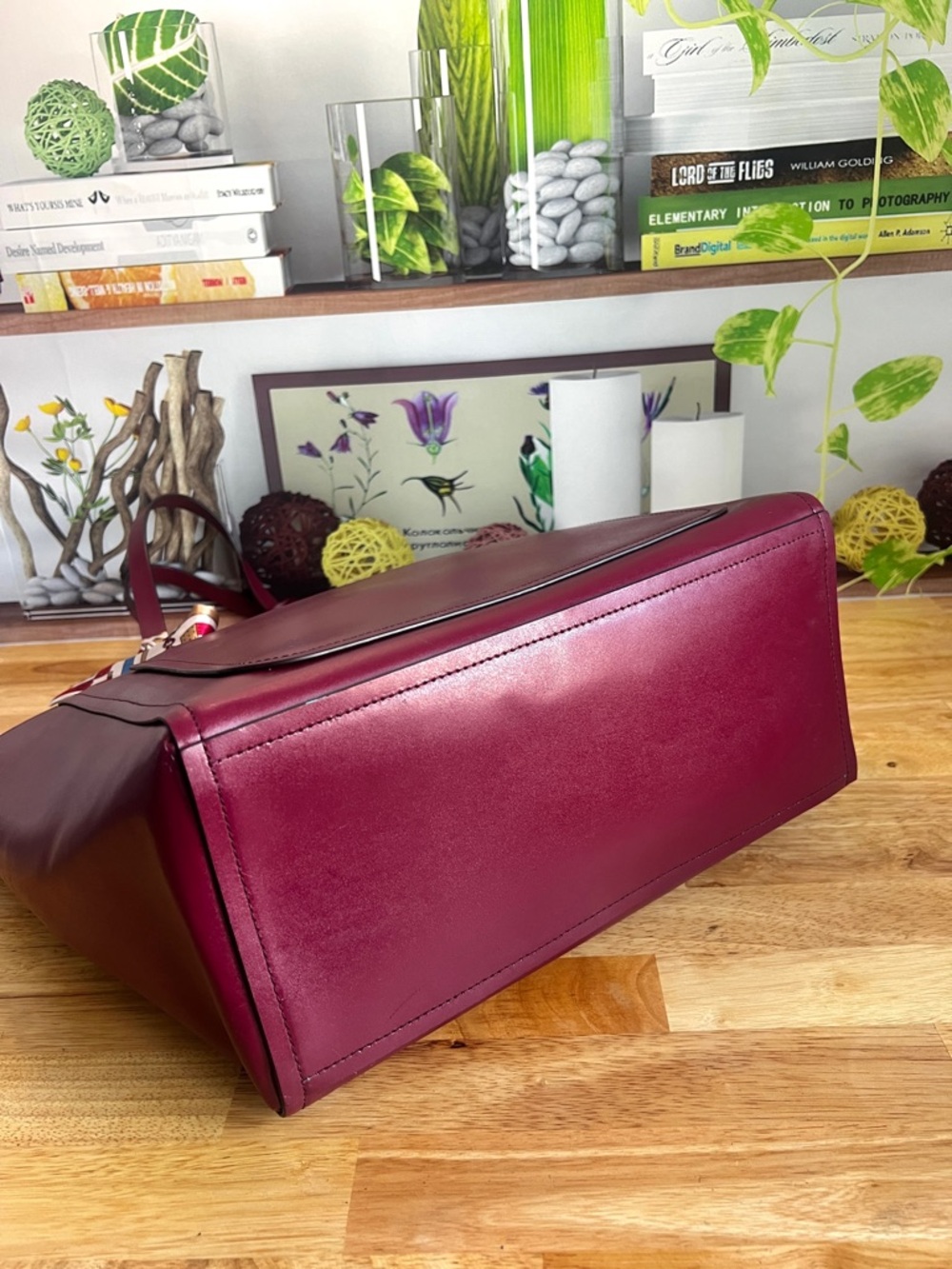 Kate Spade Lalena Blackberry Burgundy Smooth Leather Large Tote Purse Bag - Picture 7 of 11